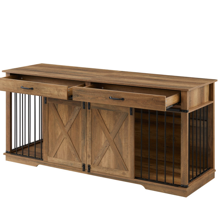 Tucker Murphy Pet™ Barn Door Large Dog Crate Furniture With 2 Drawers